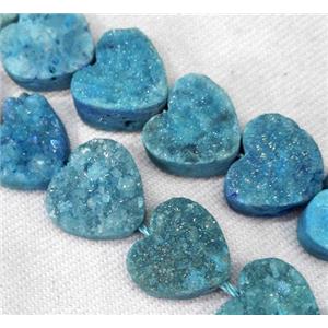 blue druzy quartz bead, heart, approx 12mm dia, 17pcs per st