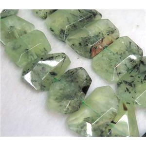 green prehnite bead, faceted square, approx 20-40mm
