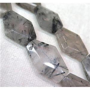 black Rutilated Quartz beads, faceted freeform, approx 22-38mm