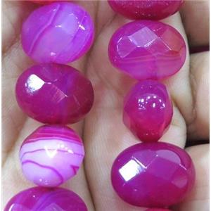 hotpink stripe agate beads, faceted oval, approx 12x16mm