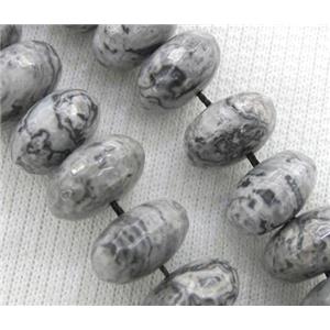 Grey Picture Jasper beads, faceted rondelle, approx 12x20mm