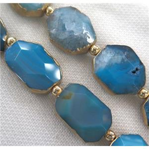 blue agate beads, faceted freeform, gold plated, approx 15-30mm, 6pcs per st