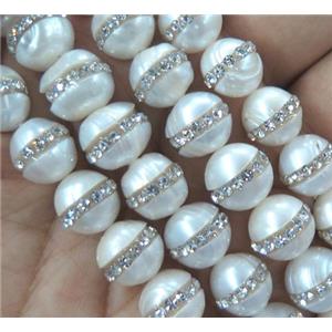 round white freshwater pearl beads paved rhinestone, approx 10-11mm dia
