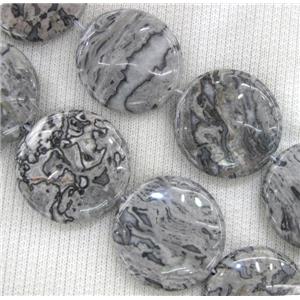 grey drawing Picture Jasper beads, flat-round, approx 30mm dia