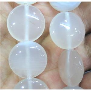 white agate bead, flat round, approx 18mm dia