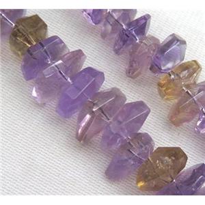 Ametrine beads, faceted freeform, purple, approx 10-18mm