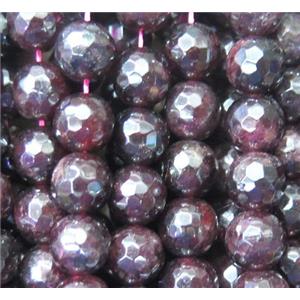 Natural garnet beads, faceted round, approx 8mm dia