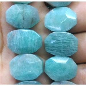 Amazonite stone bead, faceted oval, green, approx 15-20mm, 15.5 inches length