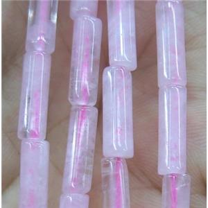 Rose Quartz tube beads, pink, approx 4x13mm