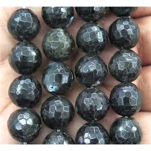 black larvikite Labradorite bead, faceted round, approx 10mm dia, 38pcs per st