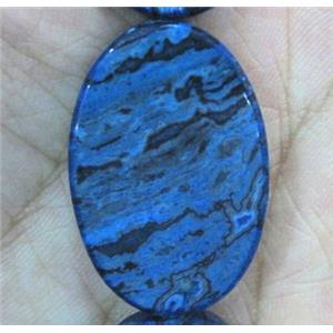 sea sediment jasper bead, flat-oval, blue, approx 20x30mm