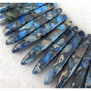 Imperial Jasper Beads for necklace, stick, blue, approx 15-60mm