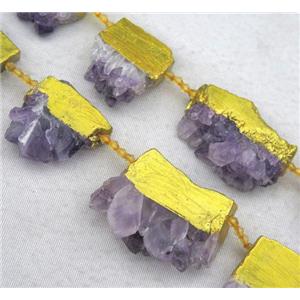amethyst druzy collar beads, slice, purple, gold plated, approx 20-50mm