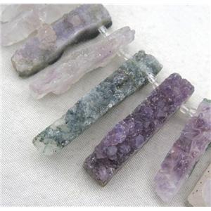 amethyst druzy collar bead, stick, purple, approx 20-70mm