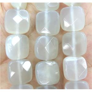 white grey MoonStone bead, faceted square, approx 12x12mm