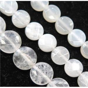 white MoonStone beads, faceted flat round, approx 8mm dia