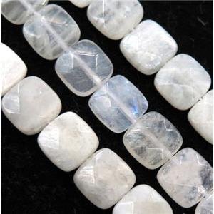 white MoonStone beads, faceted square, approx 12x12mm