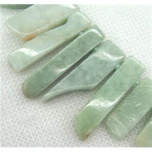 Burma Chalcedony stick collar bead, green, approx 20-50mm