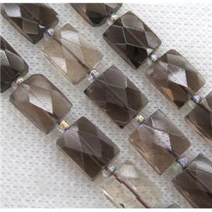 Smoky Quartz beads, faceted rectangle, approx 8x10mm