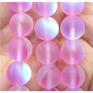 round pink synthetic Aura Quartz Glass Beads, matte, approx 10mm dia