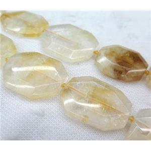 Citrine slice bead, faceted freeform, yellow, approx 25-55mm
