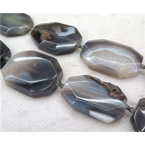 Botswana Agate slice bead, faceted freeform, grey, Grade B, approx 25-55mm