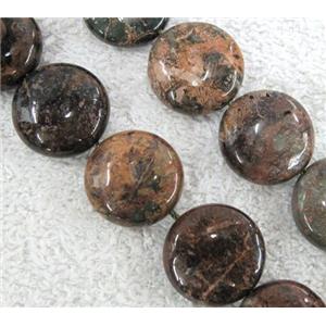 green opal bead, flat-round, 16mm dia, approx 24pcs per st