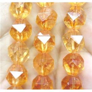 natural Citrine ball beads, faceted round, yellow dye, approx 6mm dia