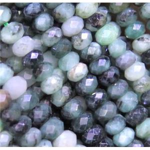 Emerald beads, faceted rondelle, approx 4x6mm