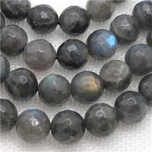 Labradorite bead, faceted round, A grade, approx 4mm dia