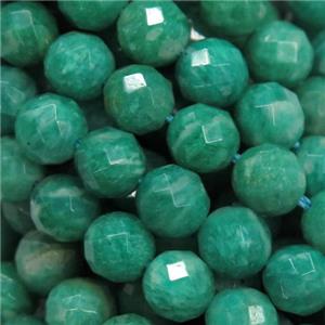 Russian Amazonite beads, faceted round, deep green, approx 10mm dia