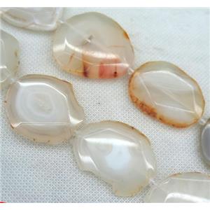 Agate slice beads, faceted freeform, white, approx 25-50mm