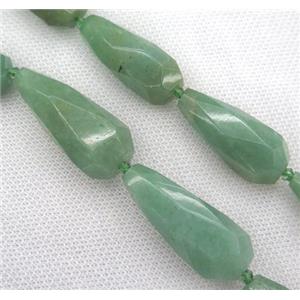 green Aventurine beads, faceted teardrop, approx 15-40mm
