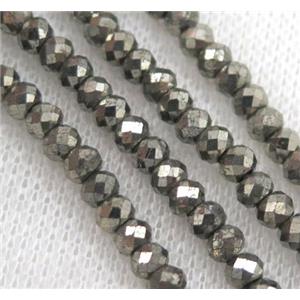 pyrite beads, faceted rondelle, A grade, approx 2.5x4mm, 15.5 inches