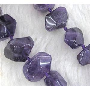 amethyst beads, faceted, purple, freeform, approx 15mm