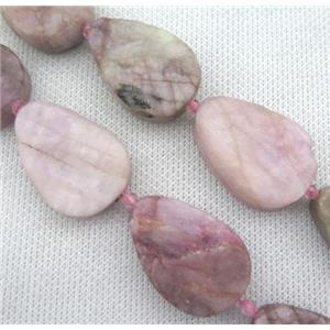 pink Kunzite bead, flat teardrop, approx 18-30mm