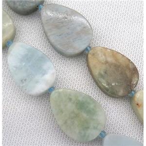 Aquamarine teardrop beads, flat, approx 18-30mm