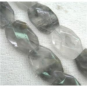 gray cloudy quartz beads, faceted oval, approx 25-40mm