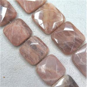 pink Sunstone bead, faceted square, approx 25x25mm