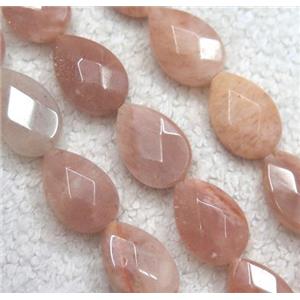 pink Sunstone bead, faceted, teardrop, approx 8x12mm