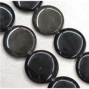 gold-Obsidian beads, flat round, approx 30mm dia