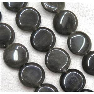 gold-Obsidian beads, flat round, approx 15mm dia