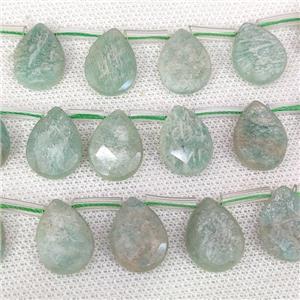 green Amazonite beads, A-grade, faceted teardrop, top-drilled, approx 13x18mm