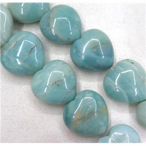 Chinese Amazonite beads, heart, b-grade, blue, approx 40mm dia