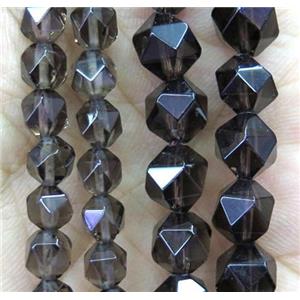 faceted round Smoky Quartz ball bead, approx 8mm dia