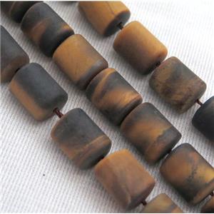 matte tiger eye stone beads, 3faces tube, approx 10x13mm