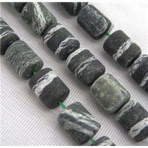 matte Green Silver-line Jasper Beads, 3faces tube, approx 10x13mm