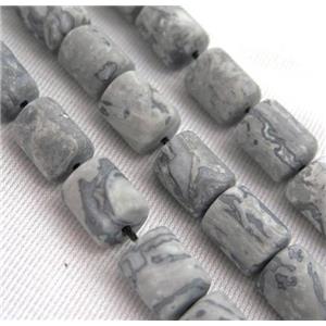 matte grey picture jasper beads, 3faces tube, approx 10x13mm