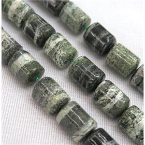 Green Silver-line Jasper Beads, 3faces tube, approx 10x13mm