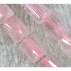 rose quartz beads, faceted tube, approx 10x15mm, 15.5 inches